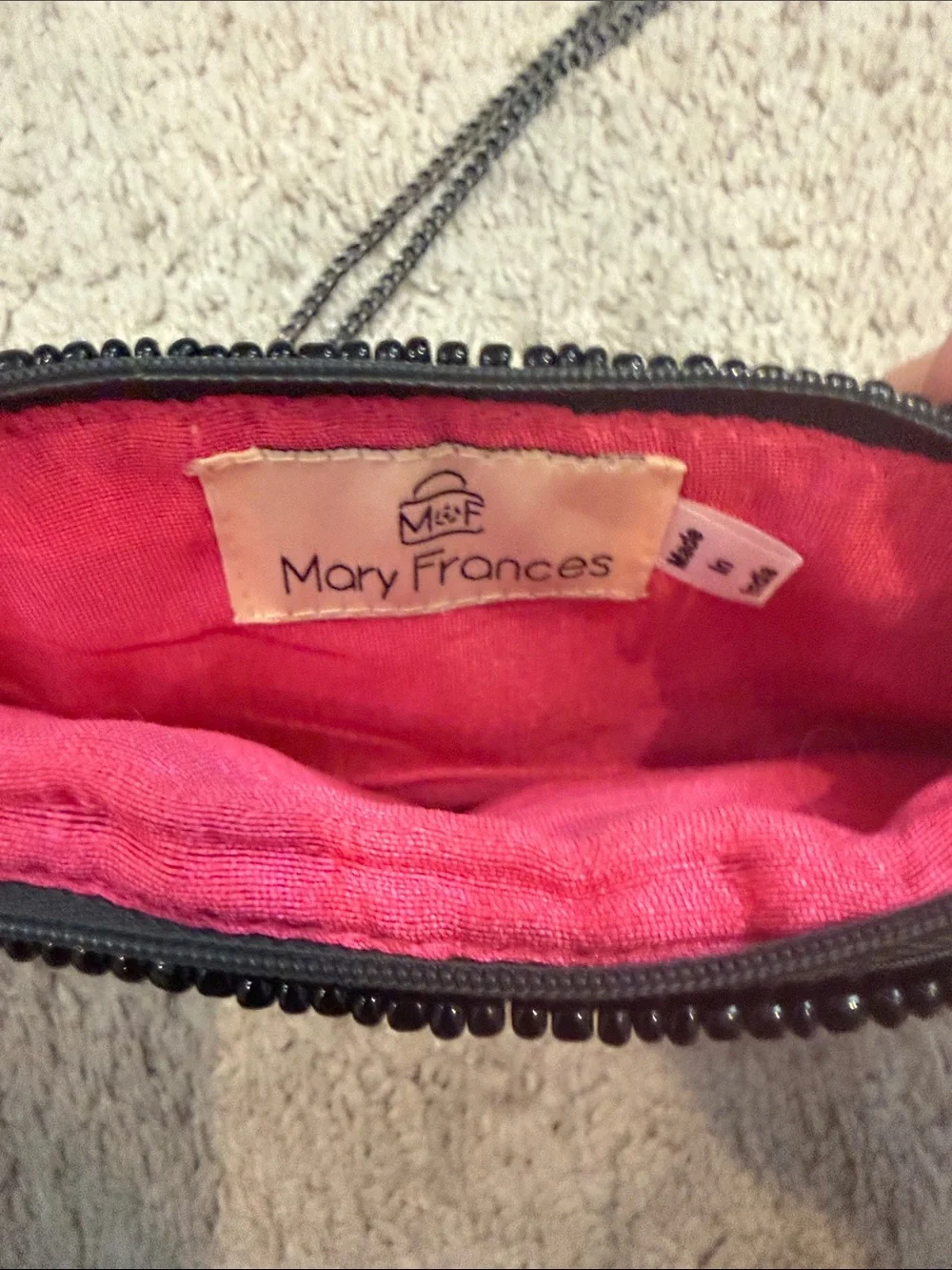 Mary Frances Beaded Lipstick Phone Crossbody Bag Black Floral Hand-Beaded